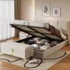 GDFStudio Gomar 2-Piece Bedroom Sets, Queen Size Storage Bed Frame with Hydraulic Lift & Ottoman Bench, Velvet Upholstered Platform Bed, Soft Fabric Headboard, No Spring Box Needed, Gold Decor, Beige(Beige)