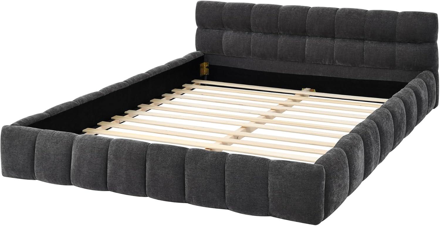 image:imageGDFSTUDIO Boden Queen Size Upholstered Bed Frame Chenille Thick Headboard Grounded Platform Beding Block Design Beds with Back Support and Wood Frame for Bedroom No Box Spring Needed Dark GrayDark Gray