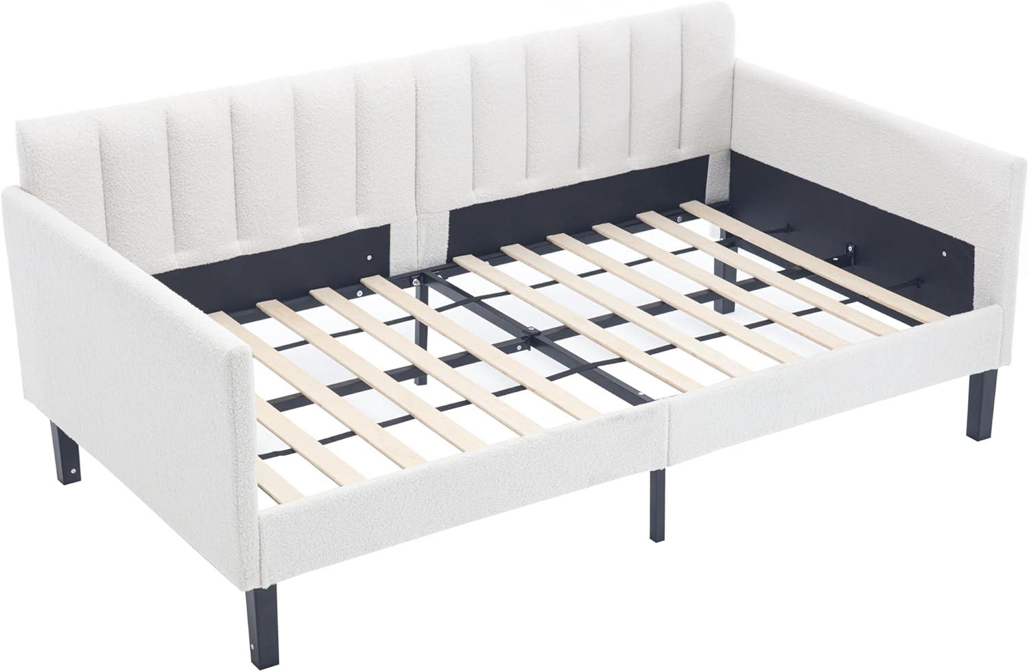 image:imageTwin Size Upholstered Daybed with 2 Drawers Futon Sofa Bed with Storage Ribbed Tufted Backrest Lavish Modern Design Couch Bed Frame for Bedroom Living Room Guest Room ApartmentBeige VelvetIvory Boucle