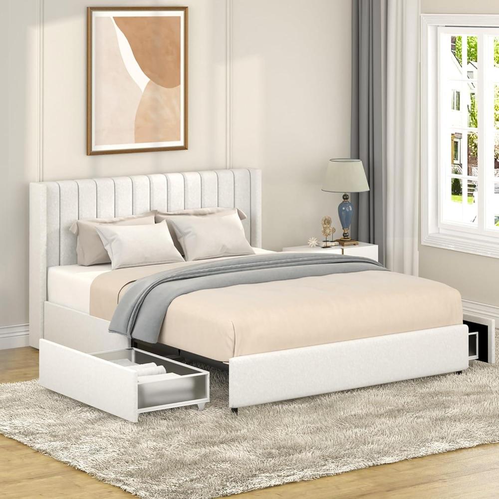 image:imageChristopher Knight Home Anda Upholstered Bed with Storage Queen Size Platform Bed Frame with 4 Drawers Tufted Headboard Wooden Slat Mattress Support No Box Spring Needed Ivory BoucleIvory queen 2 Drawers tufted