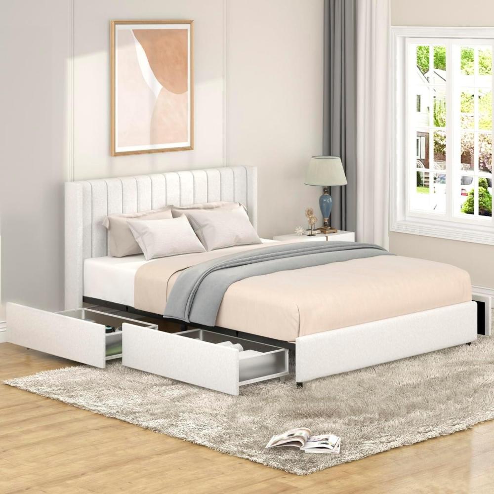 image:imageChristopher Knight Home Anda Upholstered Bed with Storage Queen Size Platform Bed Frame with 4 Drawers Tufted Headboard Wooden Slat Mattress Support No Box Spring Needed Ivory BoucleIvory queen 4 Drawers tufted