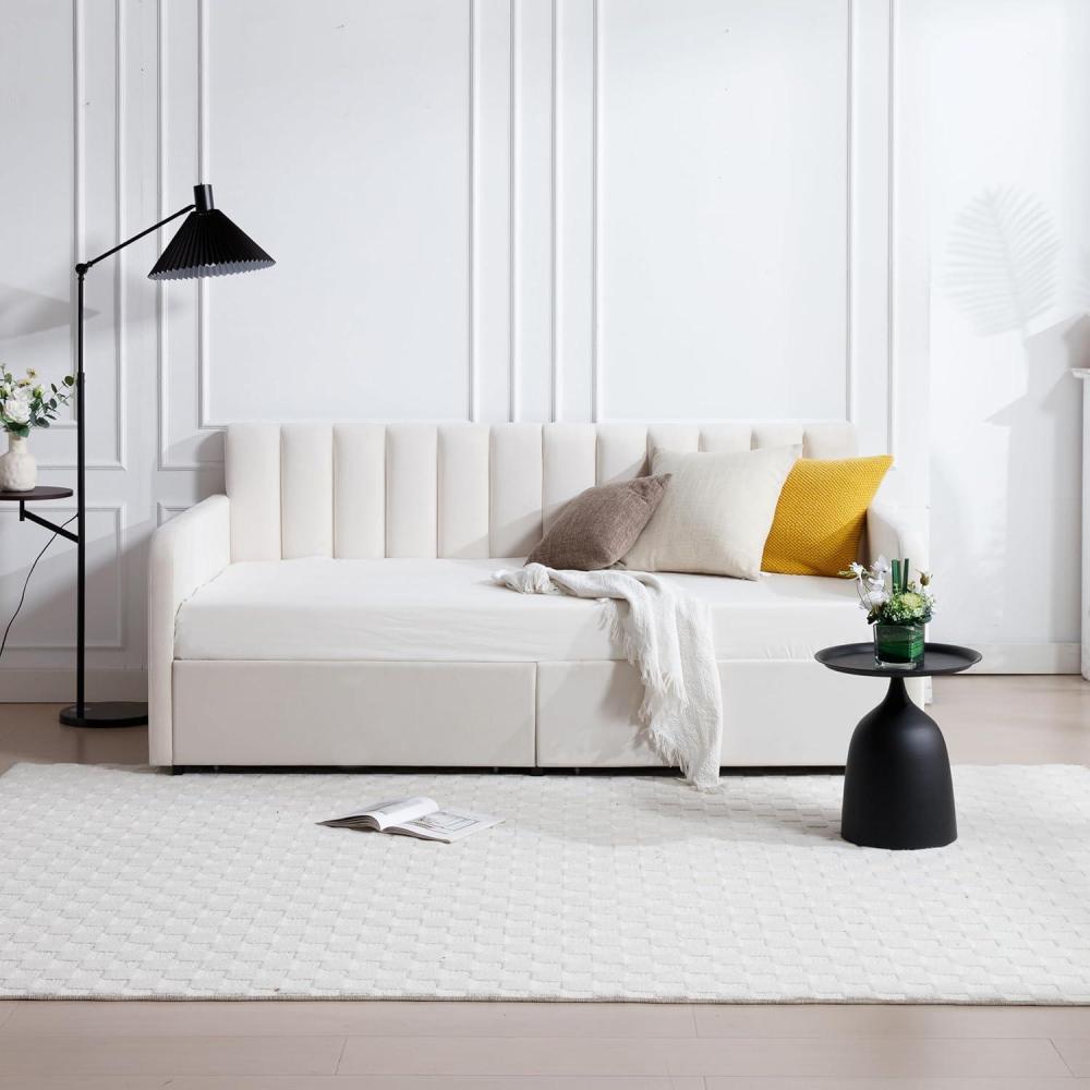 image:imageTwin Size Upholstered Daybed with 2 Drawers Futon Sofa Bed with Storage Ribbed Tufted Backrest Lavish Modern Design Couch Bed Frame for Bedroom Living Room Guest Room ApartmentBeige VelvetBeige Velvet With 2 Drawers
