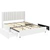 Christopher Knight Home Anda Upholstered Bed with Storage, Queen Size Platform Bed Frame with 4 Drawers Tufted Headboard, Wooden Slat Mattress Support, No Box Spring Needed, Ivory Boucle(Ivory queen 2 Drawers tufted)