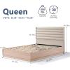 Christopher Knight Home Raina Queen Size Wood Platform Bed Frame, Boucle Fabric Upholstered Headboard, Wood Bed Support and Slat, Fully Mattress Foundation, No Box Spring Needed, Taupe+Natural