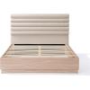 Christopher Knight Home Raina Queen Size Wood Platform Bed Frame, Boucle Fabric Upholstered Headboard, Wood Bed Support and Slat, Fully Mattress Foundation, No Box Spring Needed, Taupe+Natural
