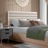 Christopher Knight Home Raina Queen Size Wood Platform Bed Frame, Boucle Fabric Upholstered Headboard, Wood Bed Support and Slat, Fully Mattress Foundation, No Box Spring Needed, Taupe+Natural