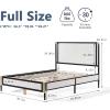 Christopher Knight Home Solis Full Size Platform Bed Frame with Upholstered Headboard, Metal Bed Frame and Wood Slat, Fully Mattress Foundation, Elegant Design, No Box Spring Needed, White+Black