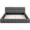 Christopher Knight Home Veatch Queen Size Bed Frame, Upholstered Headboard and Footboard, Wood Slats Panel Support, Square Block Headboard Design, Thick Fabric Grounded Bed No Spring Box Needed, Gray(Grey)