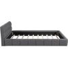 Christopher Knight Home Veatch Queen Size Bed Frame, Upholstered Headboard and Footboard, Wood Slats Panel Support, Square Block Headboard Design, Thick Fabric Grounded Bed No Spring Box Needed, Gray(Grey)
