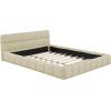 Christopher Knight Home Veatch Queen Size Bed Frame, Upholstered Headboard and Footboard, Wood Slats Panel Support, Square Block Headboard Design, Thick Fabric Grounded Bed No Spring Box Needed, Gray(Beige)