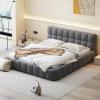 Christopher Knight Home Veatch Queen Size Bed Frame, Upholstered Headboard and Footboard, Wood Slats Panel Support, Square Block Headboard Design, Thick Fabric Grounded Bed No Spring Box Needed, Gray(Grey)