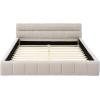 GDFSTUDIO Boden Queen Size Upholstered Bed Frame, Chenille Thick Headboard, Grounded Platform Beding, Block Design Beds with Back Support and Wood Frame for Bedroom, No Box Spring Needed, Dark Gray(Beige)
