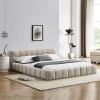 GDFSTUDIO Boden Queen Size Upholstered Bed Frame, Chenille Thick Headboard, Grounded Platform Beding, Block Design Beds with Back Support and Wood Frame for Bedroom, No Box Spring Needed, Dark Gray(Beige)