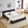 GDFSTUDIO Boden Queen Size Upholstered Bed Frame, Chenille Thick Headboard, Grounded Platform Beding, Block Design Beds with Back Support and Wood Frame for Bedroom, No Box Spring Needed, Dark Gray(Dark Gray)