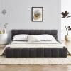 GDFSTUDIO Boden Queen Size Upholstered Bed Frame, Chenille Thick Headboard, Grounded Platform Beding, Block Design Beds with Back Support and Wood Frame for Bedroom, No Box Spring Needed, Dark Gray(Dark Gray)