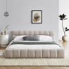 GDFSTUDIO Boden Queen Size Upholstered Bed Frame, Chenille Thick Headboard, Grounded Platform Beding, Block Design Beds with Back Support and Wood Frame for Bedroom, No Box Spring Needed, Dark Gray(Beige)