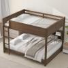 GDFStudio Boden Queen Size Bunk Bed, Two Queen Size Beds, Wooden Bunk Bed with Storage Cabinets and USB Ports, Solid Wood Frame, Storage and Charge Design, Guardrails Included, Space Saving, Brown
