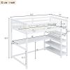 GDFStudio Boden Twin Size Loft Bed, Twin Size Loft Bed with Storage Shelves, Wooden Frame with Rectangular Desk, Under-Bed Desk, Bunk Design, Space Saving as Small Workstation, Study Place, White