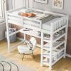GDFStudio Boden Twin Size Loft Bed, Twin Size Loft Bed with Storage Shelves, Wooden Frame with Rectangular Desk, Under-Bed Desk, Bunk Design, Space Saving as Small Workstation, Study Place, White