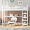 GDFStudio Boden Twin Size Loft Bed, Twin Size Loft Bed with Storage Shelves, Wooden Frame with Rectangular Desk, Under-Bed Desk, Bunk Design, Space Saving as Small Workstation, Study Place, White