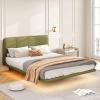 Christopher Knight Home Queen Size Floating Bedframe, Upholstered Bed Frame with Headboard, Faux Leather Platform Bed, Modern Design with LED Lighting, Easy Assembly, No Boxing Spring Needed, Coffee(Green Full Size)
