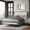 Christopher Knight Home Solis Full Size Platform Bed Frame with Upholstered Headboard, Metal Bed Frame and Wood Slat, Fully Mattress Foundation, Elegant Design, No Box Spring Needed, White+Black