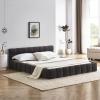GDFSTUDIO Boden Queen Size Upholstered Bed Frame, Chenille Thick Headboard, Grounded Platform Beding, Block Design Beds with Back Support and Wood Frame for Bedroom, No Box Spring Needed, Dark Gray(Dark Gray)