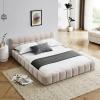 GDFSTUDIO Boden Queen Size Upholstered Bed Frame, Chenille Thick Headboard, Grounded Platform Beding, Block Design Beds with Back Support and Wood Frame for Bedroom, No Box Spring Needed, Dark Gray(Beige)