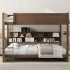 GDFStudio Boden Queen Size Bunk Bed, Two Queen Size Beds, Wooden Bunk Bed with Storage Cabinets and USB Ports, Solid Wood Frame, Storage and Charge Design, Guardrails Included, Space Saving, Brown