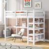GDFStudio Boden Twin Size Loft Bed, Twin Size Loft Bed with Storage Shelves, Wooden Frame with Rectangular Desk, Under-Bed Desk, Bunk Design, Space Saving as Small Workstation, Study Place, White