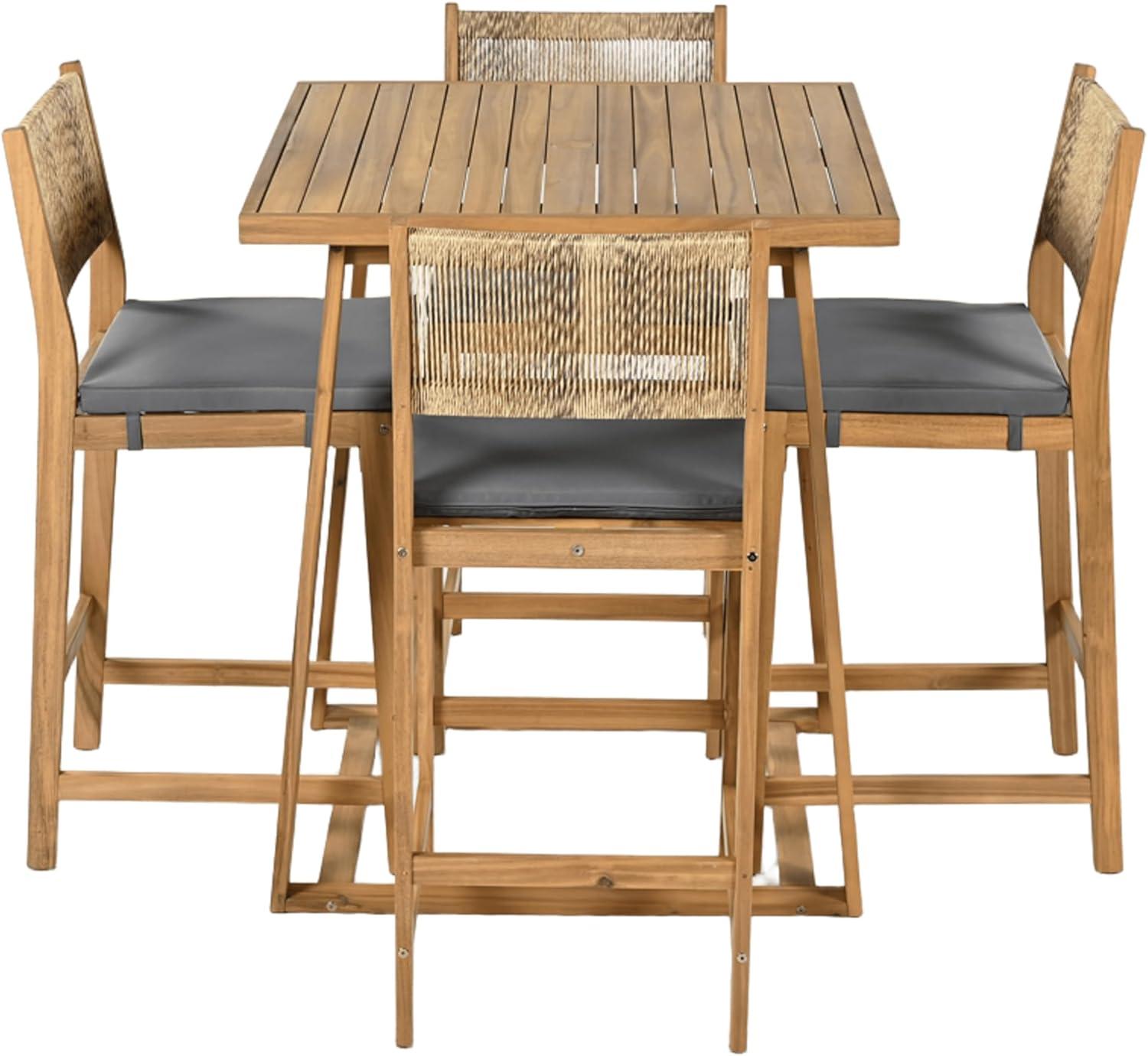 image:imageChristopher Knight Home Barron 5Piece Acacia Wood Patio Bar Set Patio Bar Table and Stools Set Soft Seat Cushions RattanWicker Dining Set for Garden Backyard Poolside BalconyTeak Dark GrayTeak Dark Gray