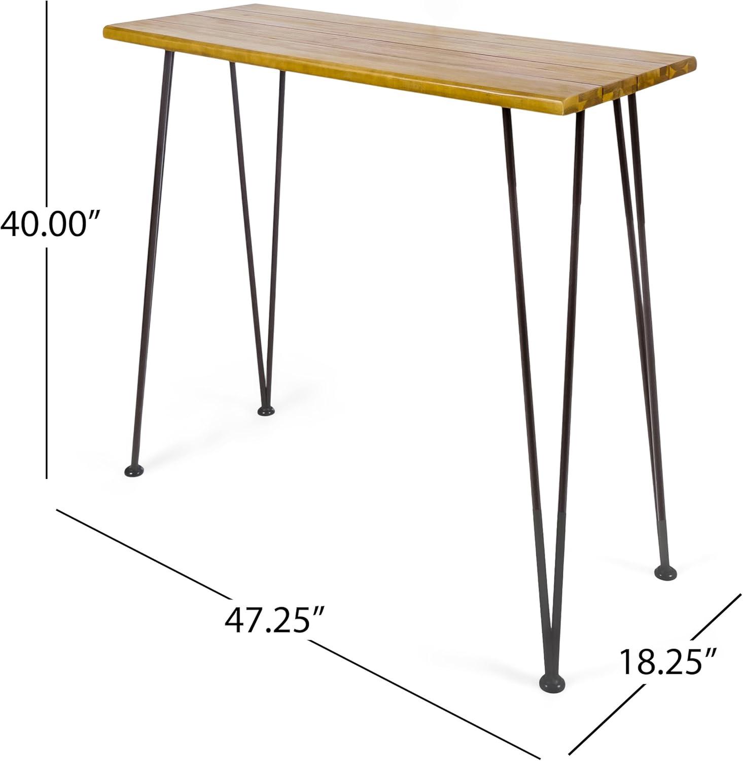 image:imageChristopher Knight Home Denali Outdoor Industrial Acacia Wood Bar Set with Finished Iron Frame Teak Finish Rustic Metal