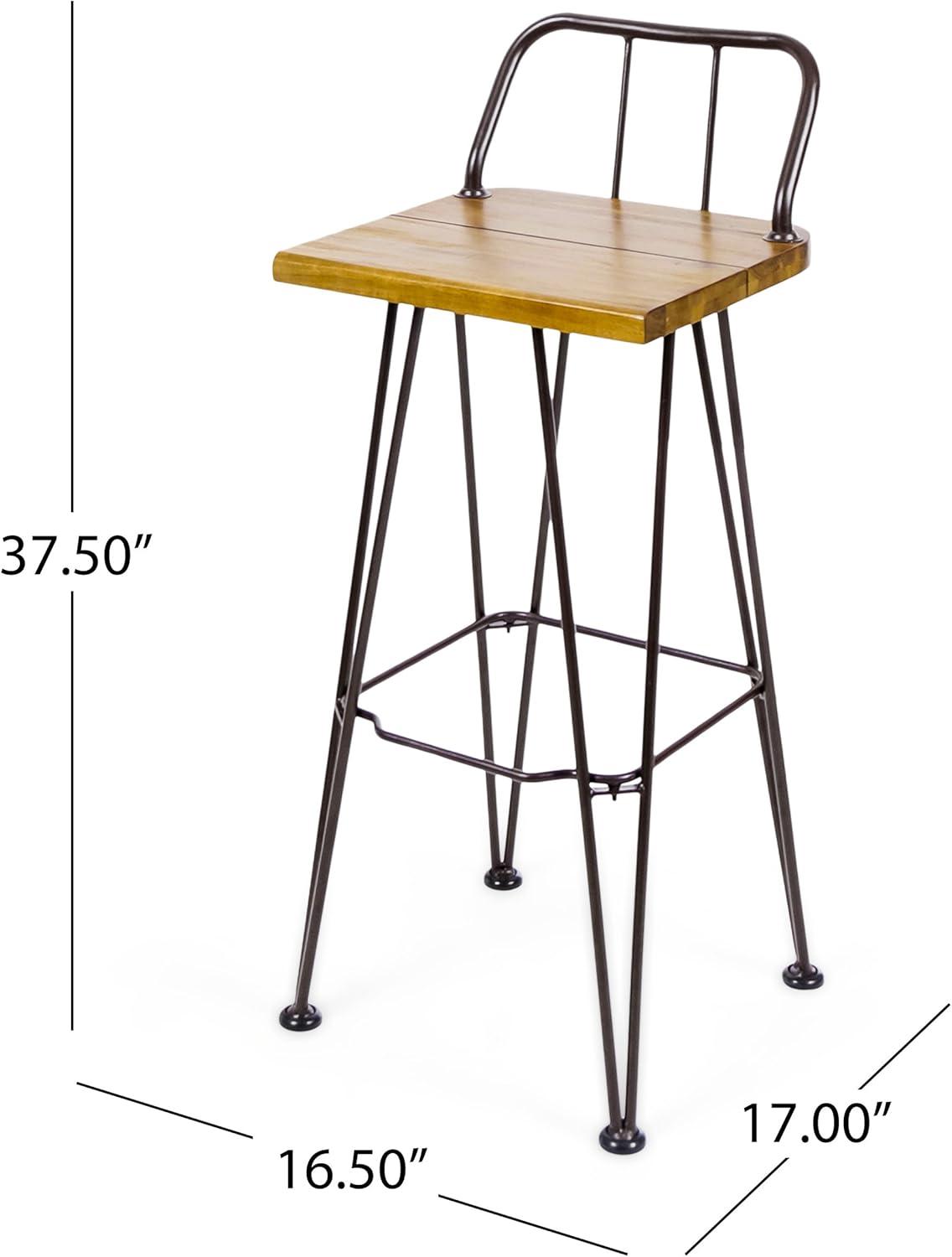 image:imageChristopher Knight Home Denali Outdoor Industrial Acacia Wood Bar Set with Finished Iron Frame Teak Finish Rustic Metal