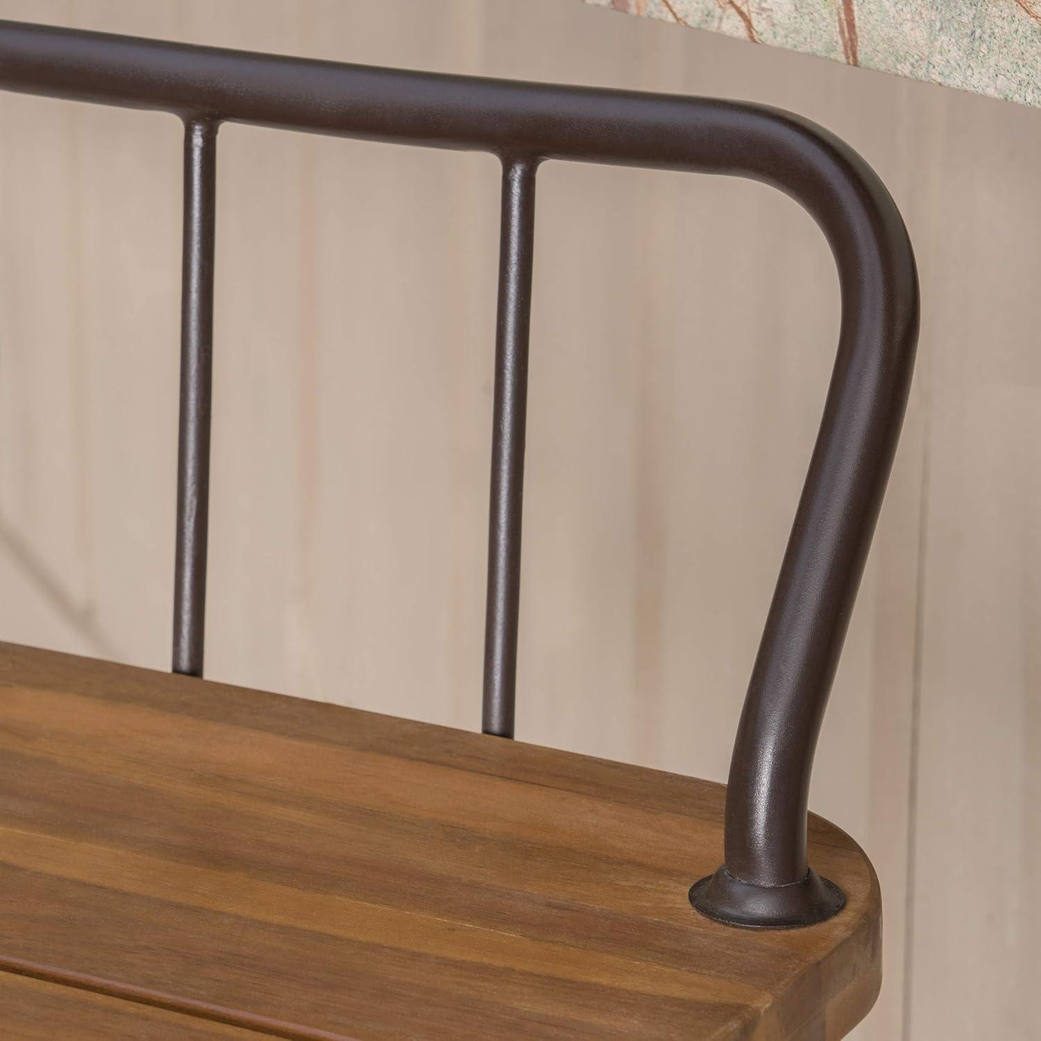 image:imageChristopher Knight Home Denali Outdoor Industrial Acacia Wood Barstools with Finished Iron Frame 2Pcs Set Teak Finish Rustic Metal