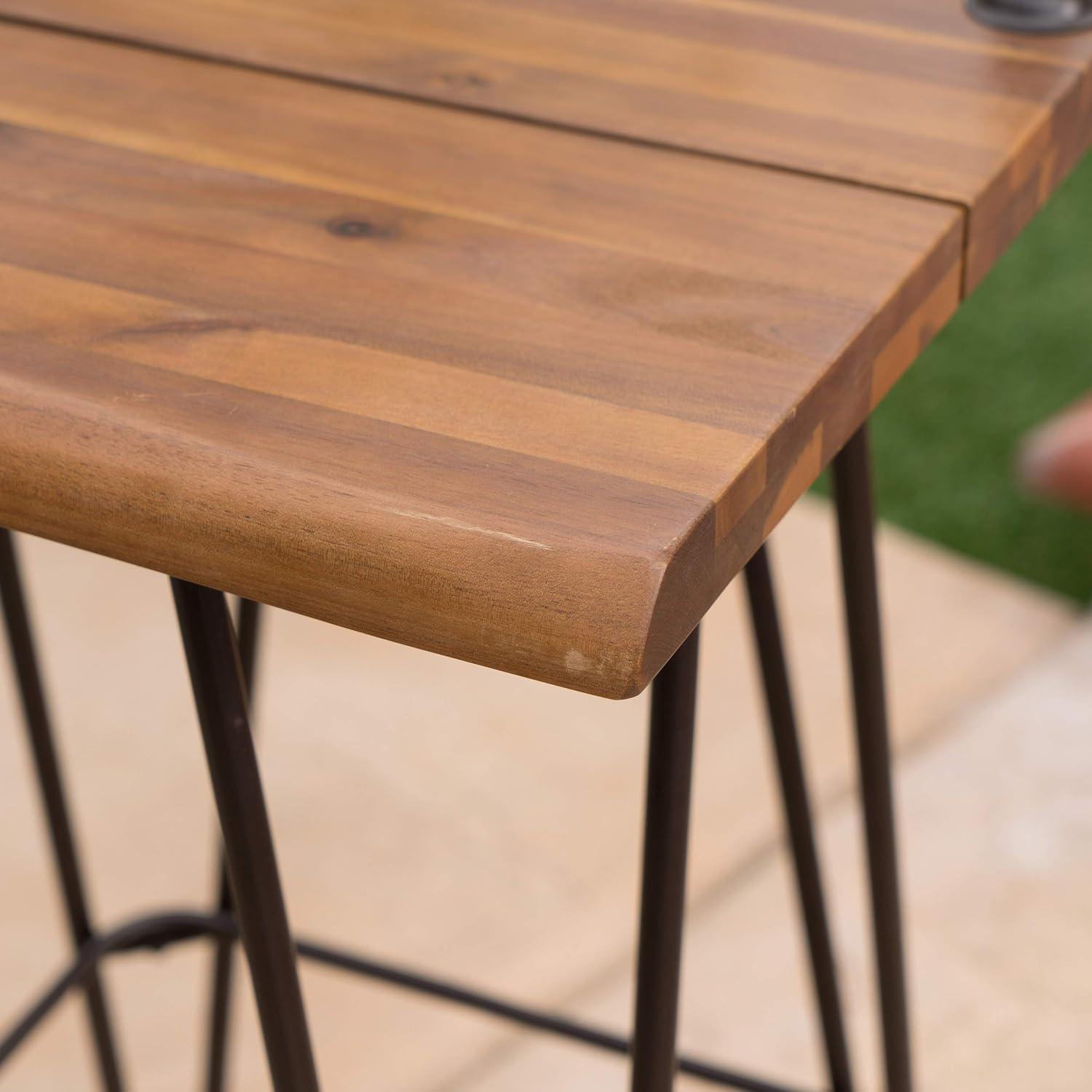 image:imageChristopher Knight Home Denali Outdoor Industrial Acacia Wood Barstools with Finished Iron Frame 2Pcs Set Teak Finish Rustic Metal