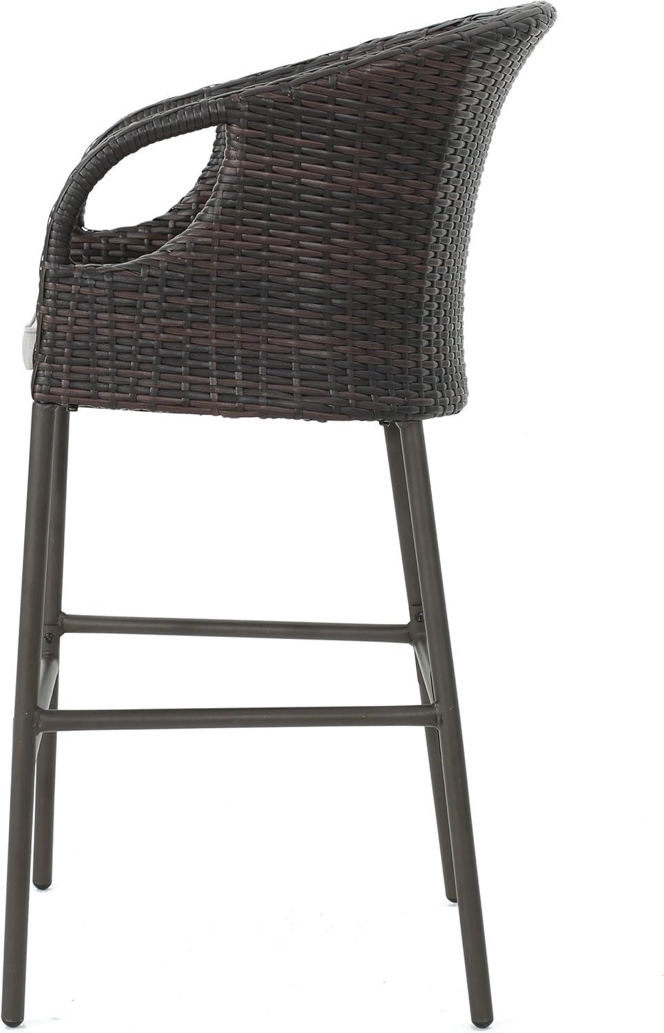 image:imageChristopher Knight Home Dominica Outdoor Wicker Barstools with Water Resistant Cushions 2Pcs Set Multibrown Light Brown