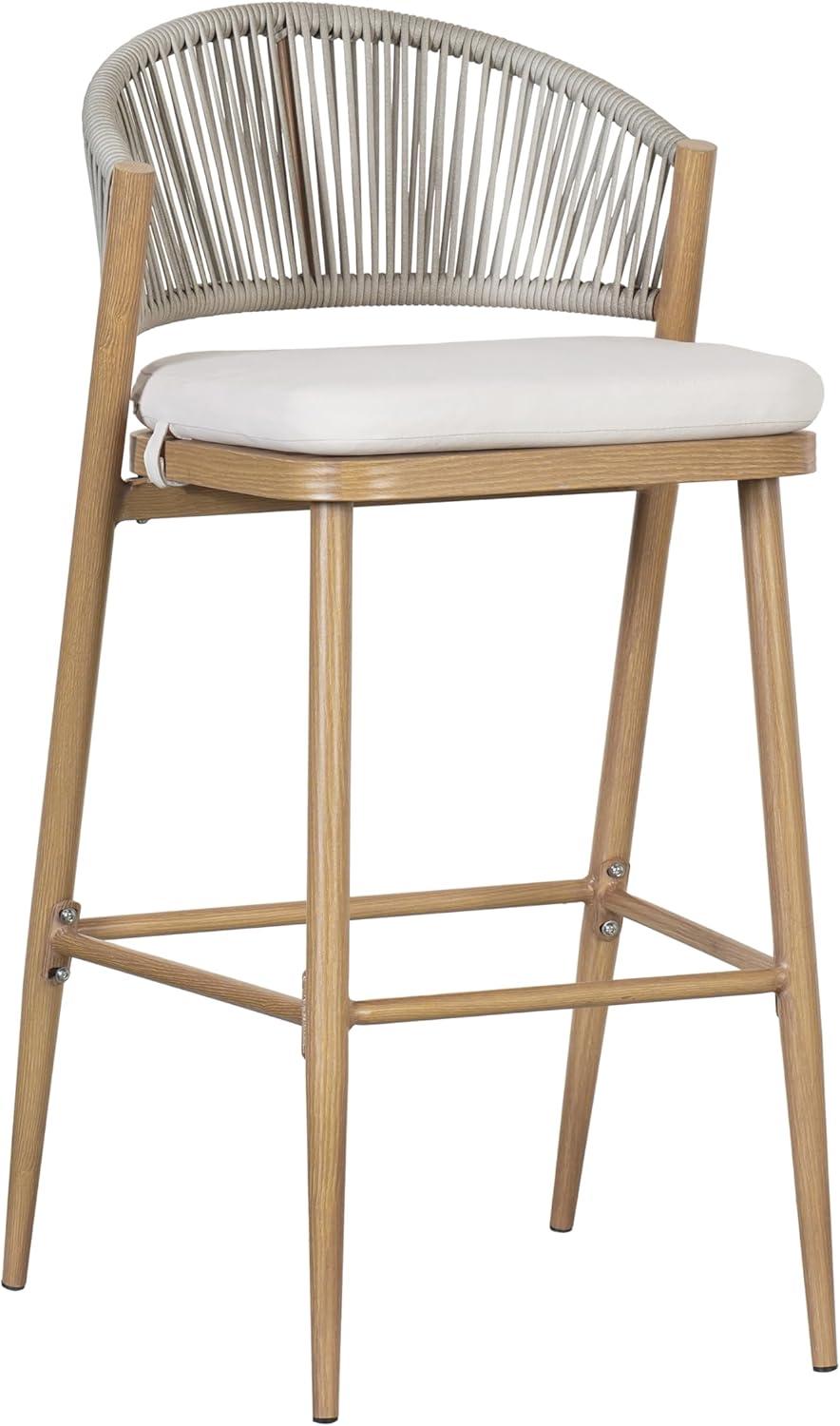 image:imageChristopher Knight Home Hearth 3025 Patio Barstools Set of 2 Woven Wicker Counter Stool Aluminum Frame Barstool PE Rattan ScallopShape Backrest Woodlike Stool for Backyard Balcony Garden TeakMapleAluminum