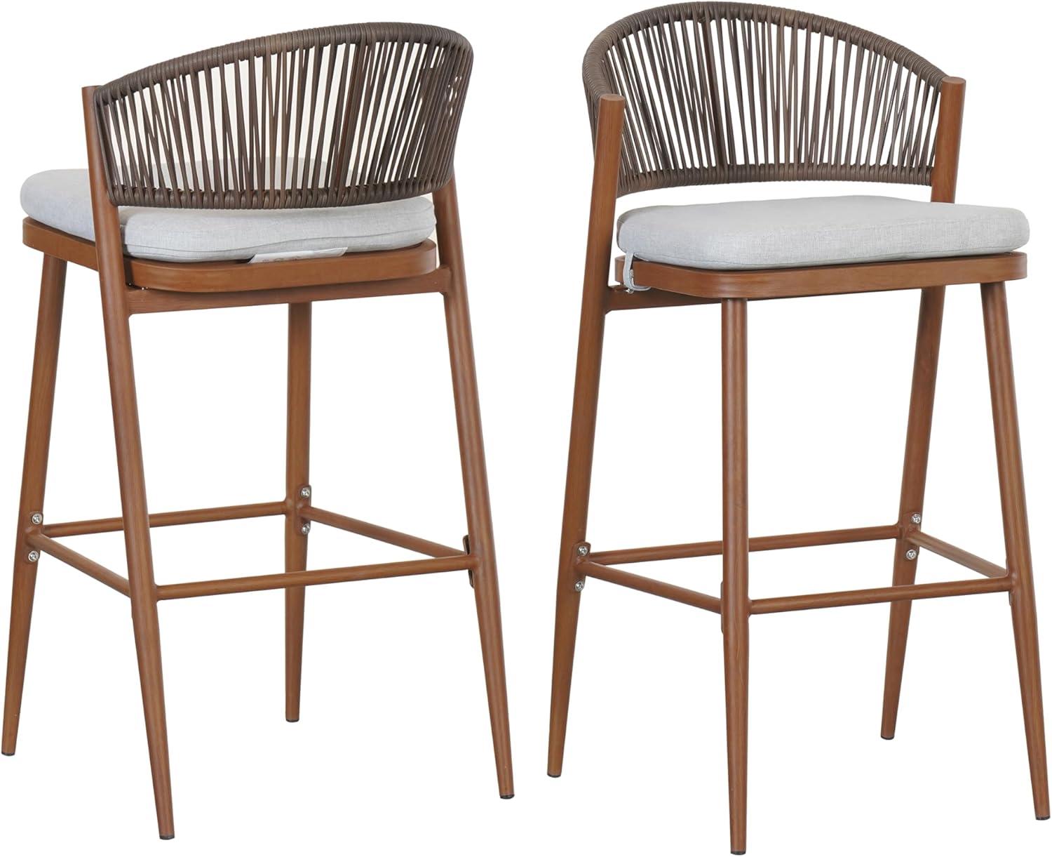 image:imageChristopher Knight Home Hearth 3025 Patio Barstools Set of 2 Woven Wicker Counter Stool Aluminum Frame Barstool PE Rattan ScallopShape Backrest Woodlike Stool for Backyard Balcony Garden TeakTeakAluminum