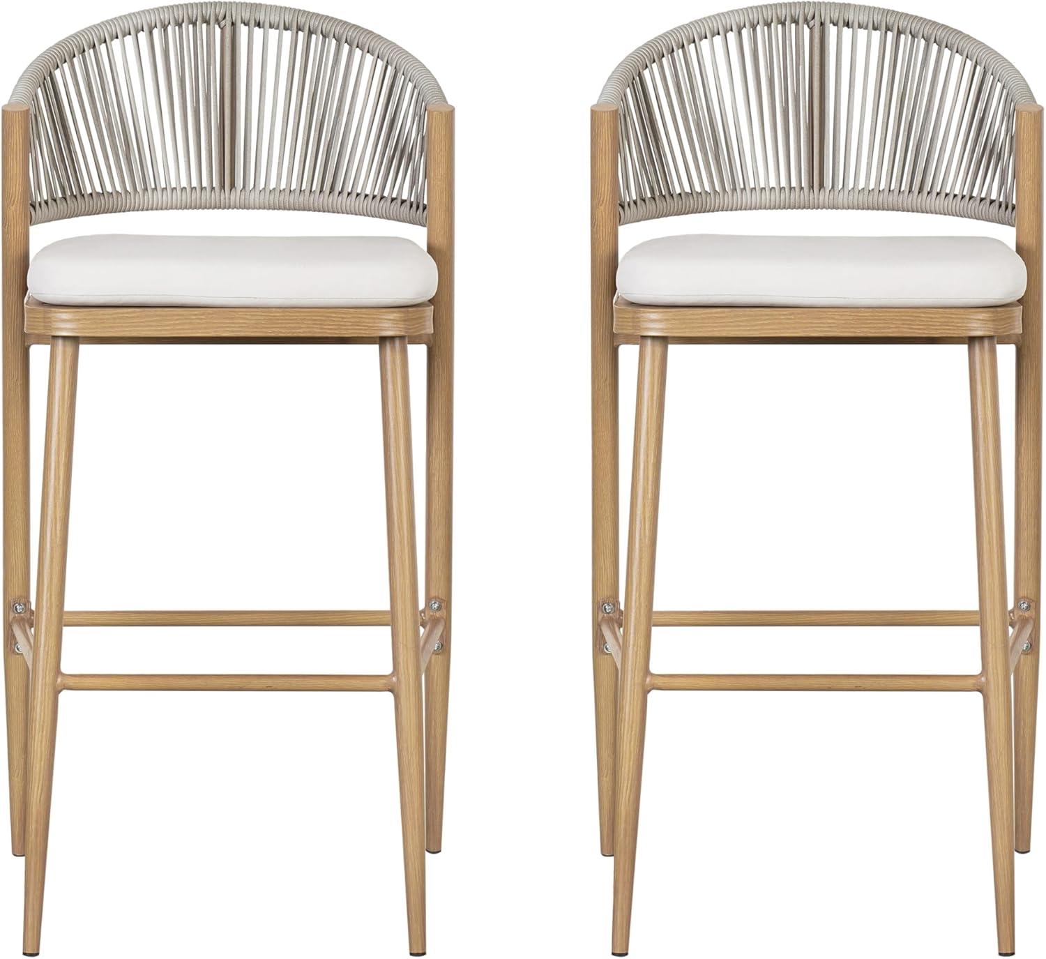 image:imageChristopher Knight Home Hearth 3025 Patio Barstools Set of 2 Woven Wicker Counter Stool Aluminum Frame Barstool PE Rattan ScallopShape Backrest Woodlike Stool for Backyard Balcony Garden TeakMapleAluminum