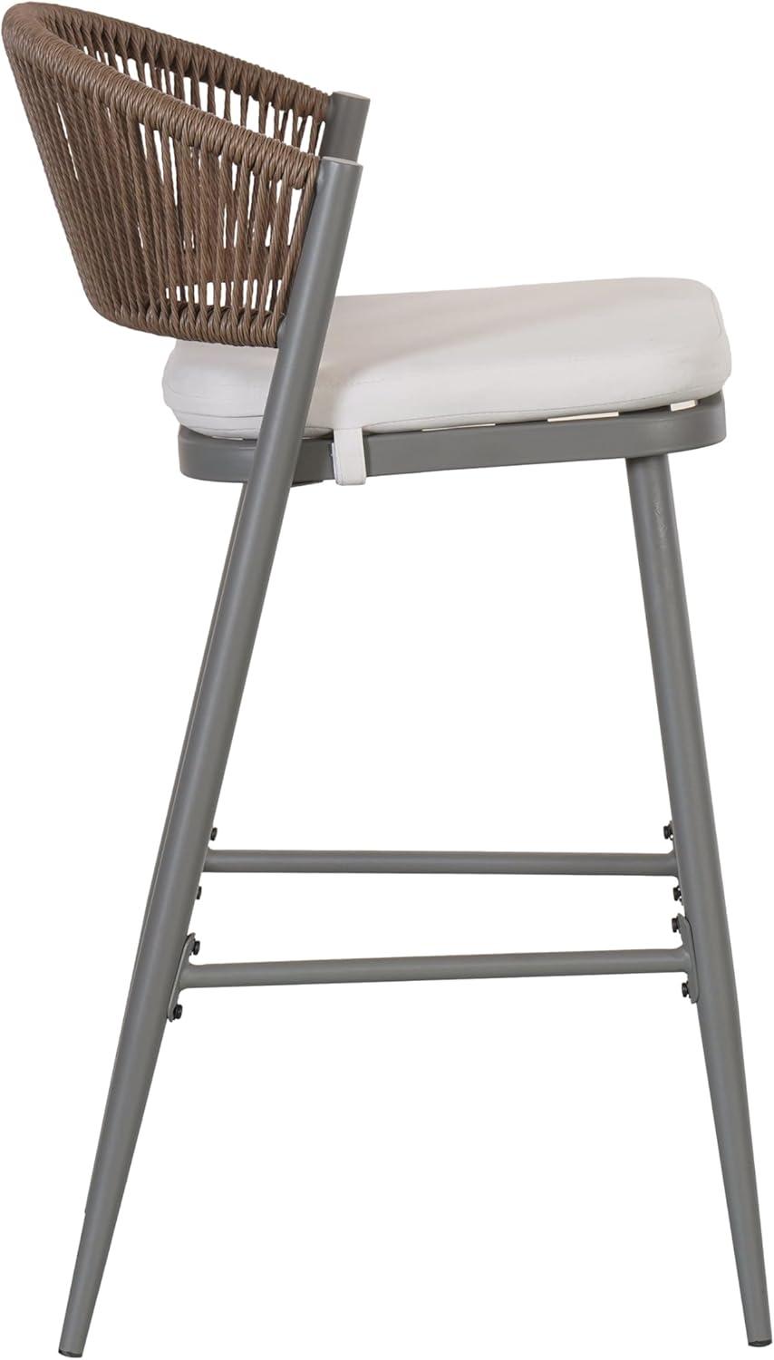 image:imageChristopher Knight Home Hearth 3025 Patio Barstools Set of 2 Woven Wicker Counter Stool Aluminum Frame Barstool PE Rattan ScallopShape Backrest Woodlike Stool for Backyard Balcony Garden TeakGrayMetal