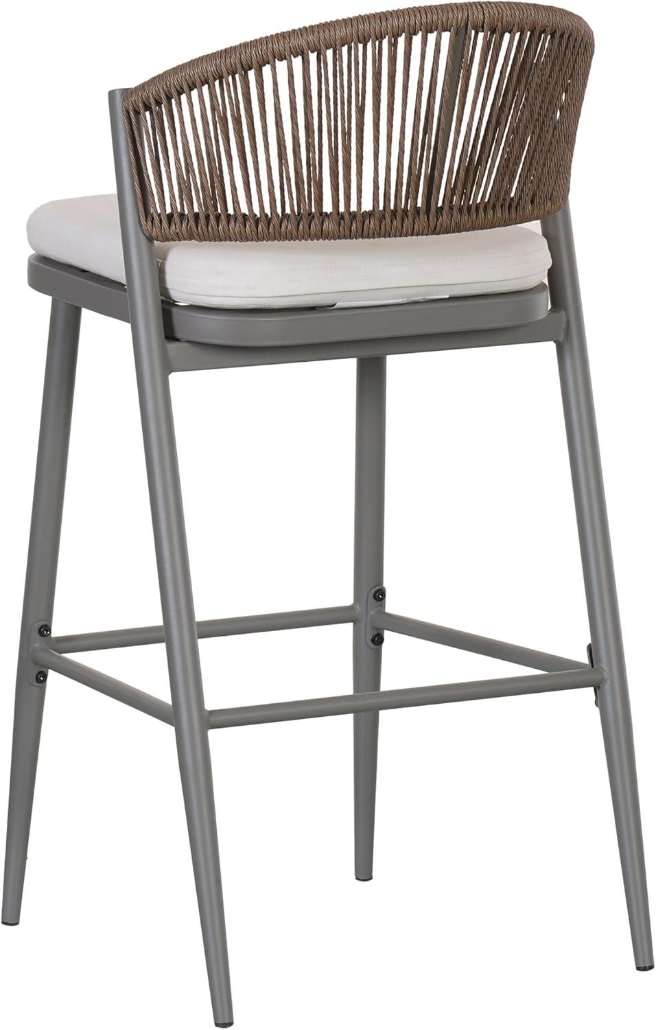 image:imageChristopher Knight Home Hearth 3025 Patio Barstools Set of 2 Woven Wicker Counter Stool Aluminum Frame Barstool PE Rattan ScallopShape Backrest Woodlike Stool for Backyard Balcony Garden TeakGrayMetal