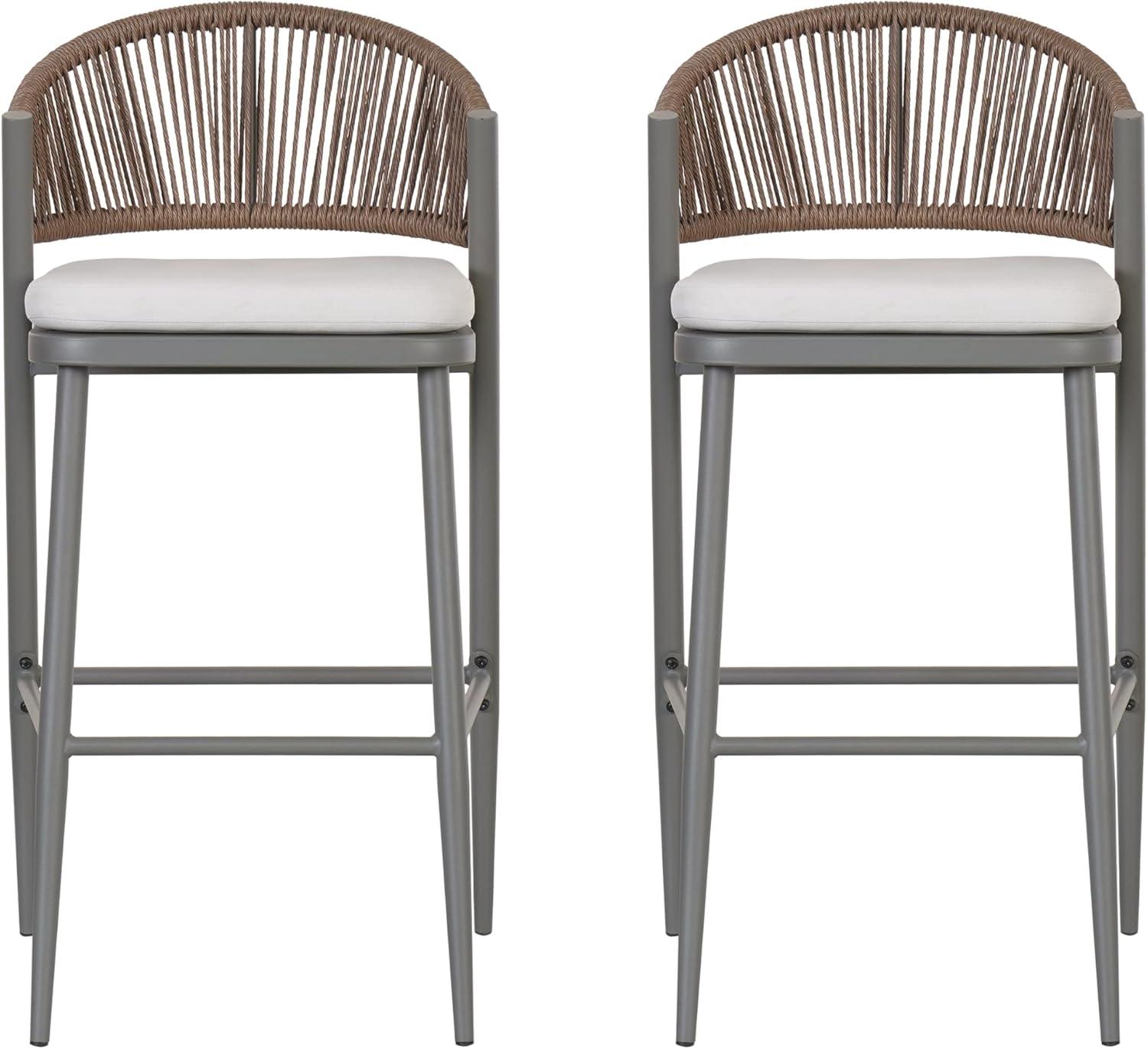 image:imageChristopher Knight Home Hearth 3025 Patio Barstools Set of 2 Woven Wicker Counter Stool Aluminum Frame Barstool PE Rattan ScallopShape Backrest Woodlike Stool for Backyard Balcony Garden TeakGrayMetal