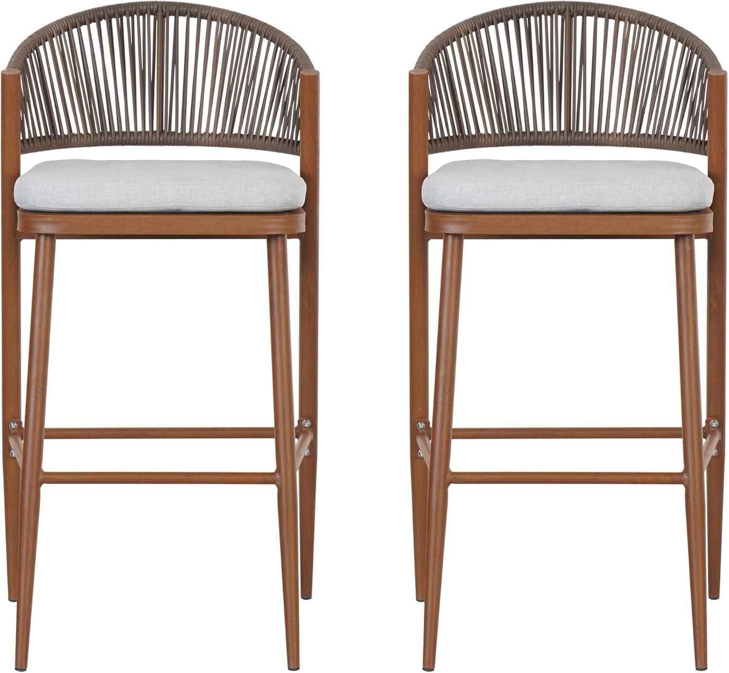 image:imageChristopher Knight Home Hearth 3025 Patio Barstools Set of 2 Woven Wicker Counter Stool Aluminum Frame Barstool PE Rattan ScallopShape Backrest Woodlike Stool for Backyard Balcony Garden TeakTeakAluminum