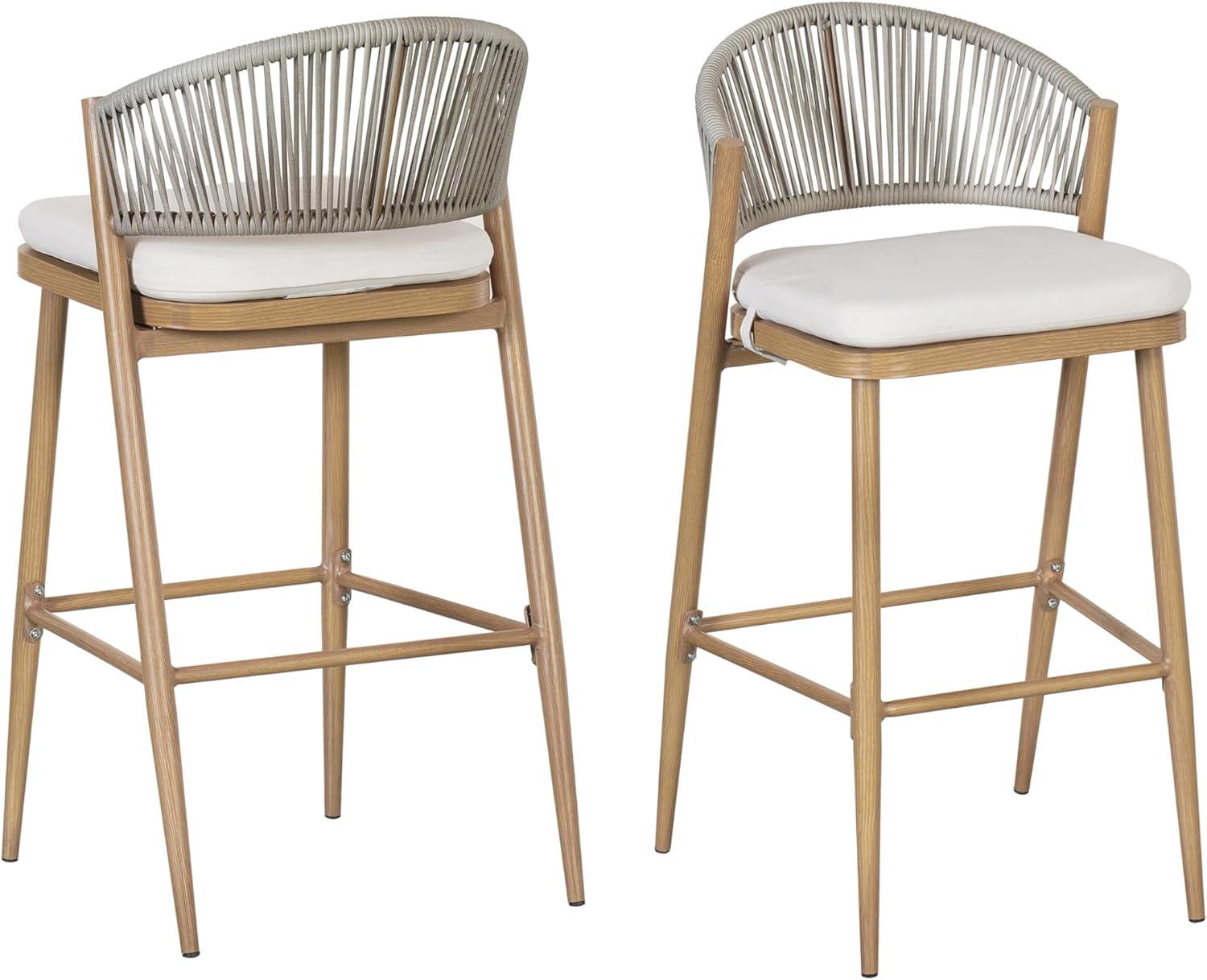 image:imageChristopher Knight Home Hearth 3025 Patio Barstools Set of 2 Woven Wicker Counter Stool Aluminum Frame Barstool PE Rattan ScallopShape Backrest Woodlike Stool for Backyard Balcony Garden TeakMapleAluminum