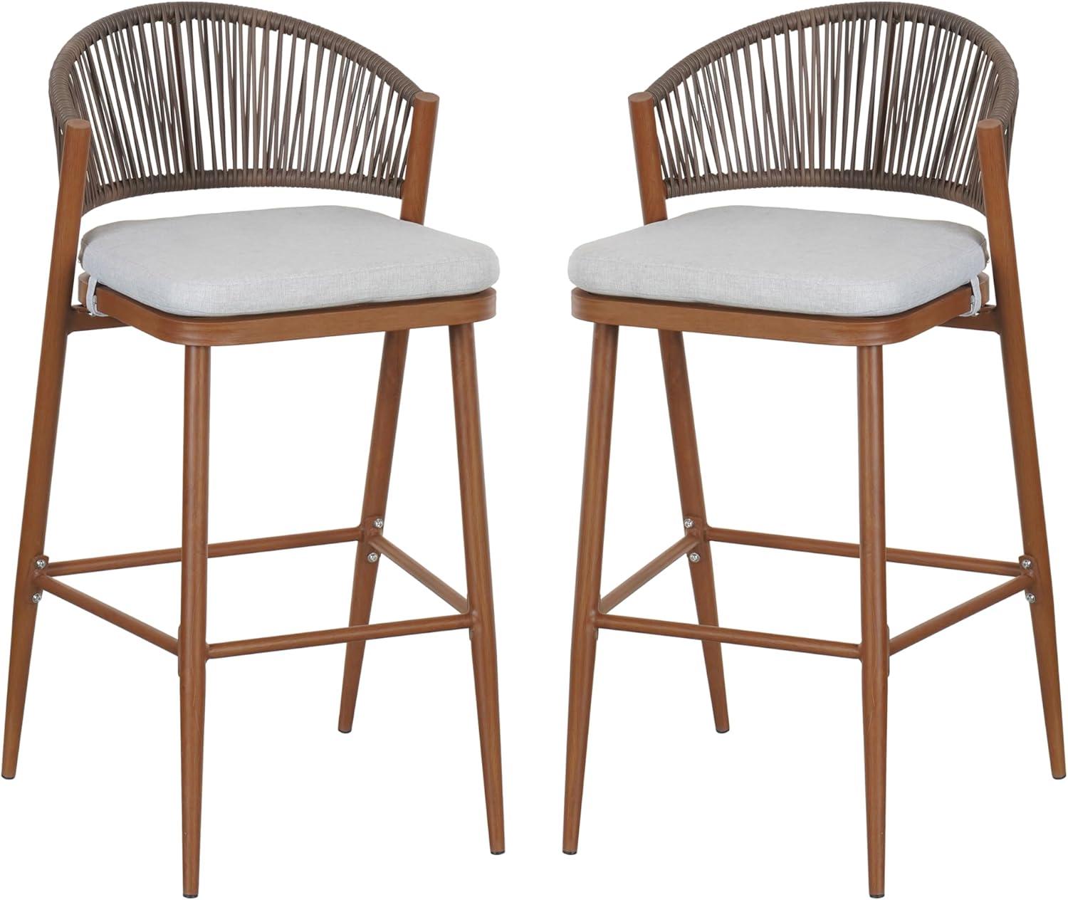 image:imageChristopher Knight Home Hearth 3025 Patio Barstools Set of 2 Woven Wicker Counter Stool Aluminum Frame Barstool PE Rattan ScallopShape Backrest Woodlike Stool for Backyard Balcony Garden TeakTeakAluminum