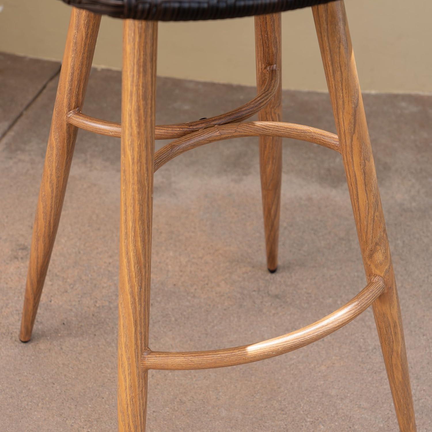 image:imageChristopher Knight Home Laryn Outdoor Wicker Barstools with Wood Finish Metal Legs 4Pcs Set Multibrown Brown