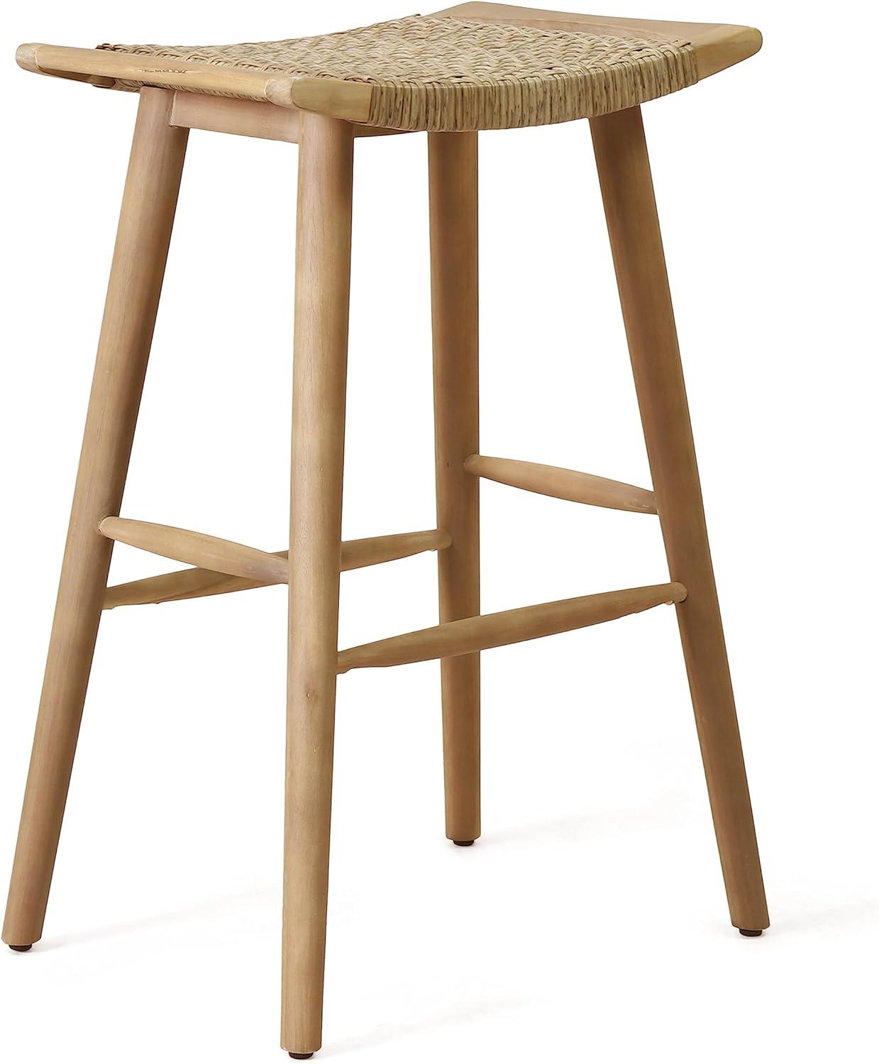 image:imageChristopher Knight Home Magwen Outdoor Acacia Wood Barstool with Wicker Set of 4 Light Brown and Light MultiBrown