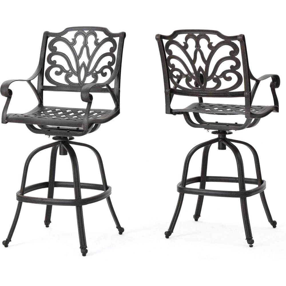 image:imageChristopher Knight Home Alfresco Outdoor Bronze Finished Cast Aluminum Barstools 2Pcs Set Bronze