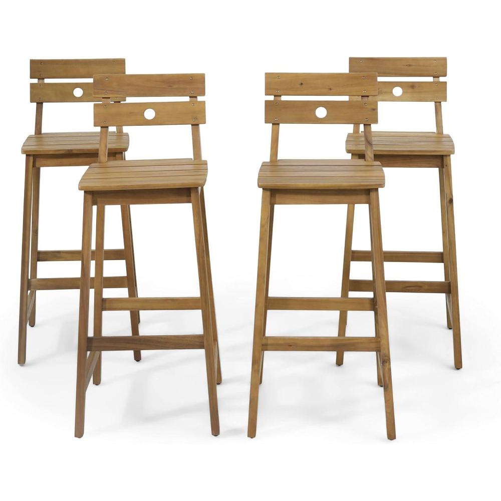image:imageChristopher Knight Home Ashlyn OutdoorIndoor Backed Barstools Acacia Wood Teak Set of 4