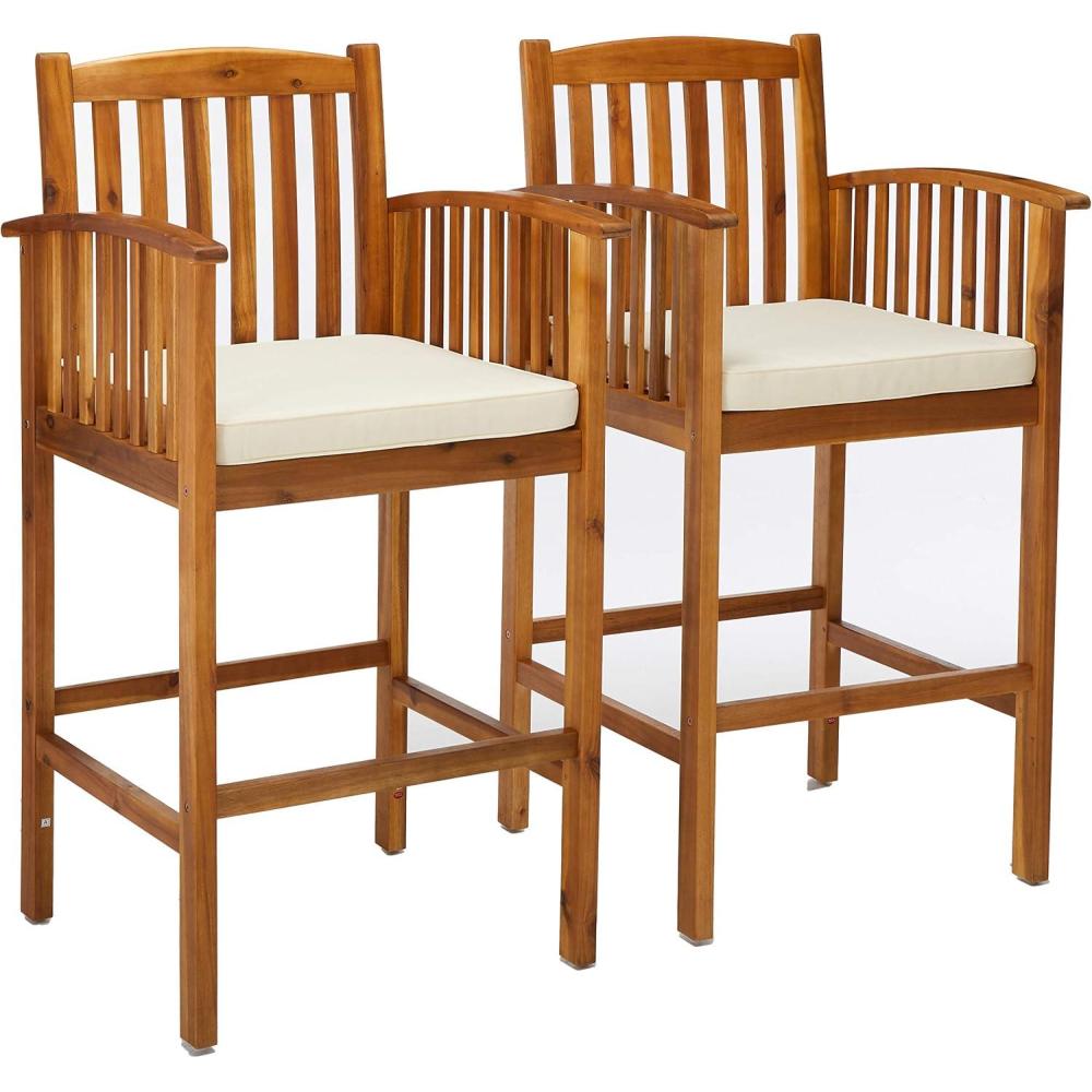 image:imageChristopher Knight Home Grace Outdoor Acacia Barstools Natural Finish and Cream Set of 2